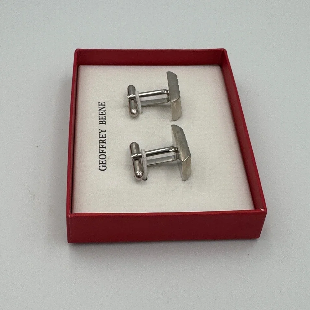 Geoffrey Beene Mens‎ Silver Tone Textured Grid Rectangle Cufflinks 8031-6262/40